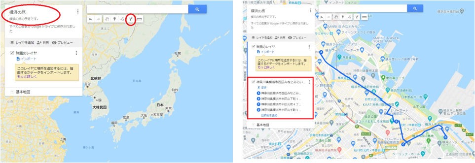 Googleマップのマイマップのタイトルと概要画面