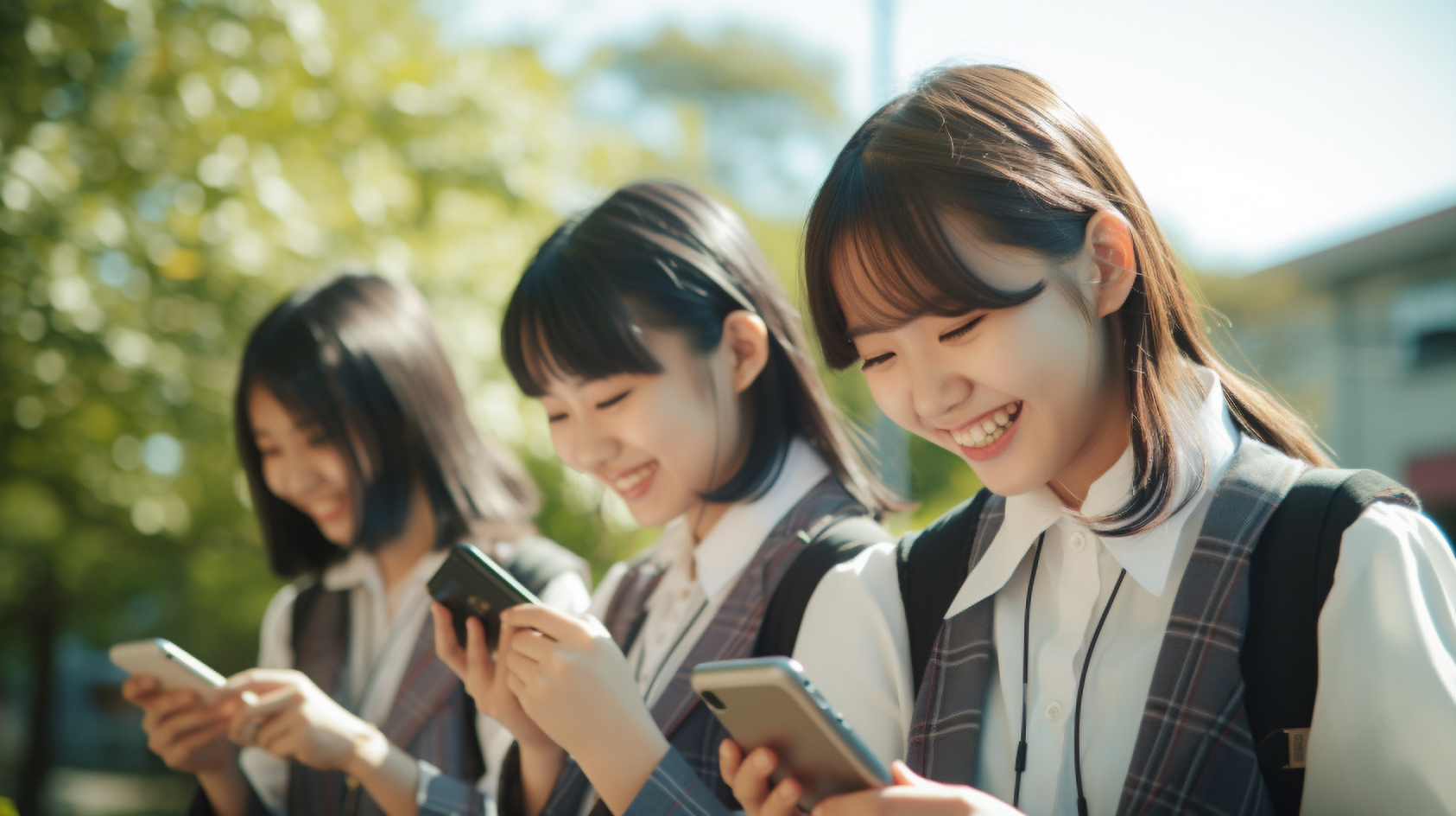 女子学生3人がスマホを見ている様子