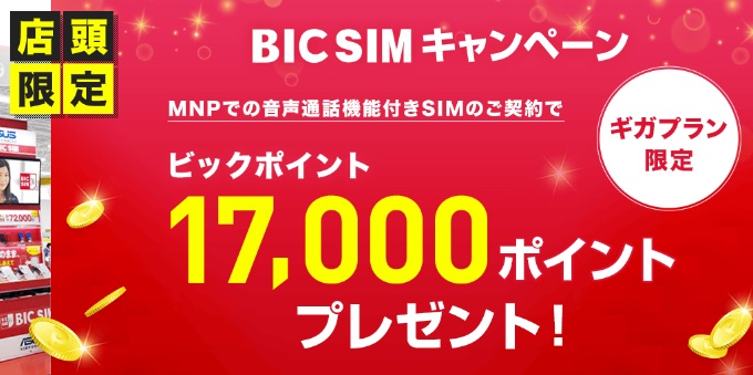 店頭申し込み限定 BIC SIMキャンペーン